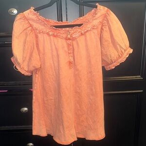 Easel Sm Coral Puff Sleeve Blouse 🛍️